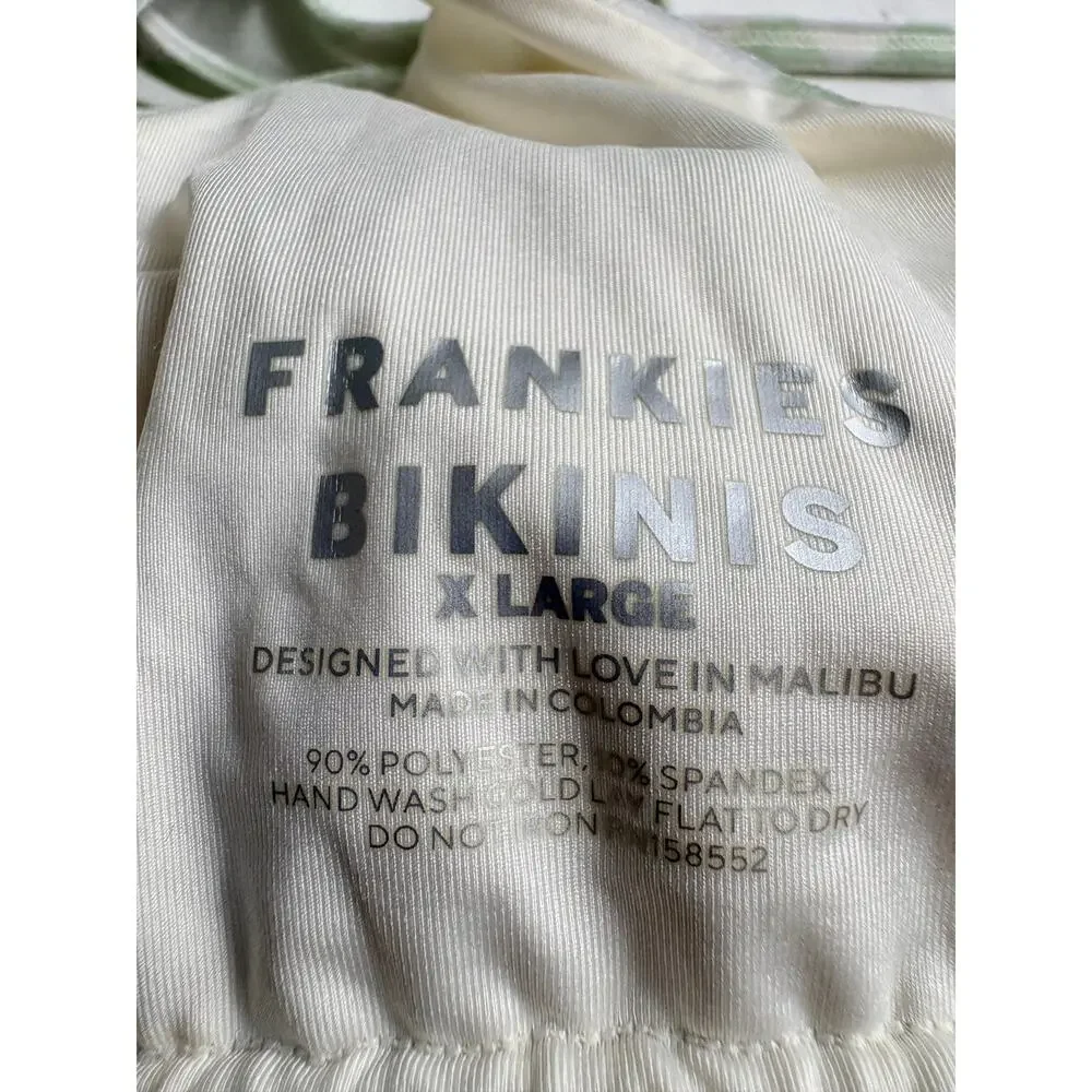 Frankie's Bikinis Tatum Triangle Velvet Bikini Set Green and White Size XL NWT